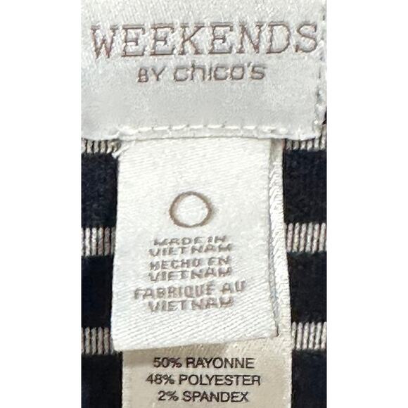 Weekends By Chicos Cardigan Women Size 0 US S Gray Blue Striped Drape Open Front - Picture 3 of 7